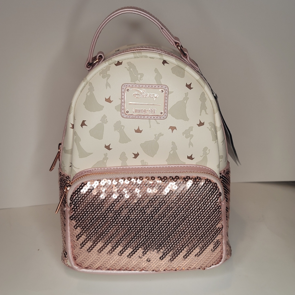 Loungefly Ultimate Princesses All Over Print Sequin Mini Backpack